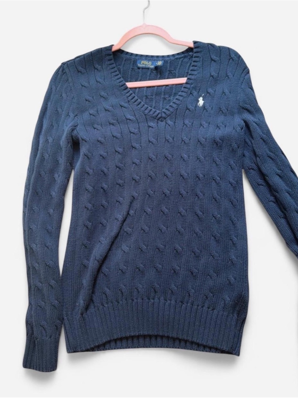 Polo by Ralph Lauren women’s Navy Cable V-Neck Sweater